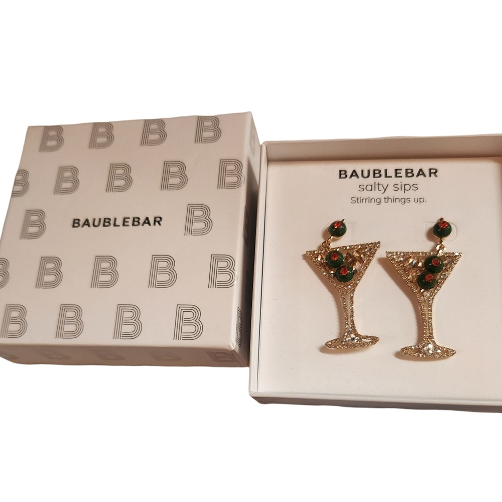 BaubleBar Martini Rhinestone Earrings Olive Accents - Picture 7 of 8